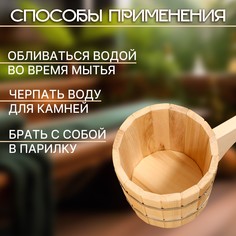 Ковш-черпак из липы 1.5л, 48 см, нержавеющий обруч, с горизонтальной ручкой Добропаровъ