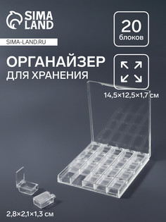Органайзер для хранения мелочей, 20 ячеек, 14.5×12.5×1.7 см, прозрачный QF