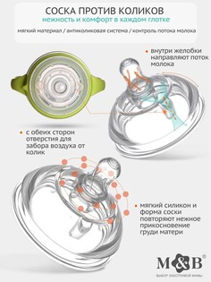 Соска для бутылочки силиконовой m&b, антиколиковая, +3мес., шг ø70мм. Mum&Baby