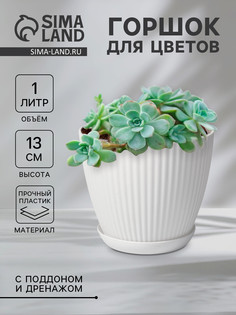 Горшок для цветов с поддоном ribbed, пластик, 15×15×13 см, белый No Brand