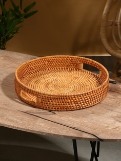 Поднос круглый, 35×6 см, ротанг No Brand
