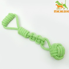 Игрушка канатная плетеная с ручкой для крупных собак, до 38 см, до 180 г, шар 7 см Пижон