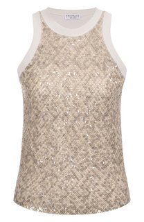 Хлопковая майка с отделкой пайетками Brunello Cucinelli