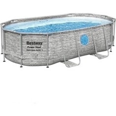 Каркасный бассейн Bestway 56946 BW Power Steel 488х305х107см Камень 10949л, песч.фил.-нас. 3028л/ч, лестница, тент, попл.-доз.