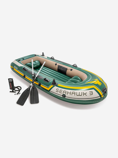 Лодка Intex 68380NP надувная "Seahawk 3" алюминиевые вёсла 137см, насос, 295х137х43см, Зеленый