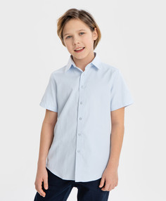Рубашка в рубчик с коротким рукавом голубая Button Blue