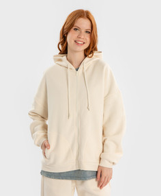 Худи утепленное на молнии с капюшоном и принтом молочное для девочки Button Blue