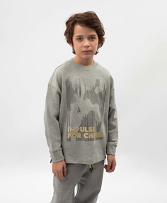 Свитшот для мальчика серый с молниями по бокам Gulliver