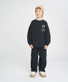 Свитшот детский черный оверсайз с принтом Button Blue