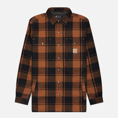Мужская рубашка Carhartt Relaxed Fit Heavyweight Flannel Overshirt, цвет коричневый, размер S