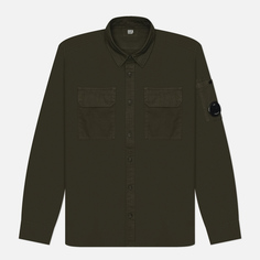 Мужская рубашка C.P. Company Organic Gabardine Lens Garment Dyed, цвет оливковый, размер M