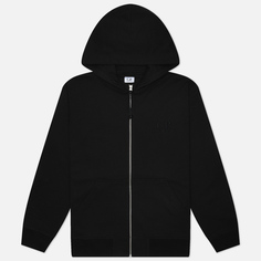Мужская толстовка C.P. Company Diagonal Raised Fleece Full Zip Logo Hoodie, цвет чёрный, размер S