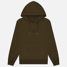 Мужская толстовка C.P. Company Cotton Diagonal Fleece Hoodie Logo, цвет оливковый, размер M