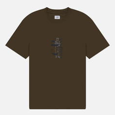 Мужская футболка C.P. Company 30/1 Jersey Vertical Logo, цвет оливковый, размер S
