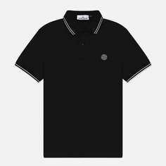 Мужское поло Stone Island Compass Patch Coloured Stripes, цвет чёрный, размер S