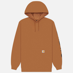 Мужская толстовка Carhartt Loose Fit Midweight Logo Sleeve Graphic Hoodie, цвет коричневый, размер S