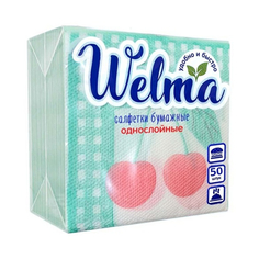 Салфетки WELMA бумажные 1 слой с рисунком вишня 50 шт
