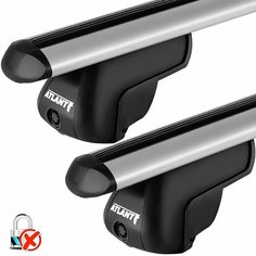 Багажник Атлант для Mitsubishi Outlander / Митсубиcи Аутлендер Джип 2012-н. в. на интегрированные рейлинги - аэродинамическая дуга, серебристая - без замка Atlant