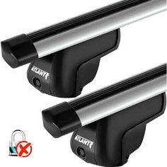 Багажник Атлант для Mitsubishi Outlander / Митсубиcи Аутлендер Джип 2012-н. в. на интегрированные рейлинги - дуга эконом аэродинамическая, серебристая (макс. нагрузка 50 кг.) - без замка Atlant