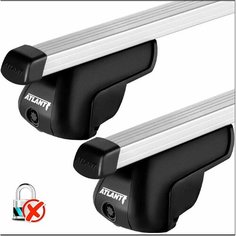 Багажник Атлант для Mitsubishi Outlander / Митсубиcи Аутлендер Джип 2012-н. в. на интегрированные рейлинги - прямоугольная дуга, серебристая (макс. нагрузка 50 кг.) - без замка Atlant