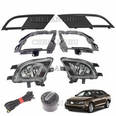 Для VW Jetta Sedan 2015 2016 2017 2018 автомобильный Стайлинг передняя противотуманная лампа головного света + противотуманная фара решетка + провод + переключатель + галогенные лампы, Whole Set Pvwla
