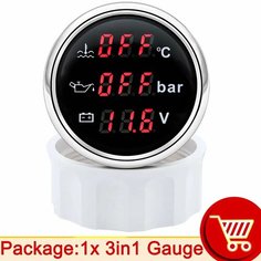 52 мм цифровой 3 в 1 многофункциональный датчик температуры воды измеритель давления масла 10 бар напряжение с сигнализацией для автомобиля, лодки по индивидуальному заказу, 1Xgauge Rysjm