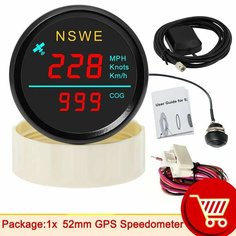 Цифровой мини-спидометр GPS 52 мм + GPS-антенна MPH Узел Км/ч COG Датчик скорости Датчик скорости Мотоцикл Лодка Измеритель по индивидуальному заказу, Black RED Rysjm
