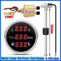Автомобильный 3IN1 Температура воды + Измеритель давления масла + Датчик уровня топлива с датчиком уровня топлива 0-190 Ом 100-600 мм Лодка Яхта 12V24V на заказ, 125mm SensorXGauge Maimeimi