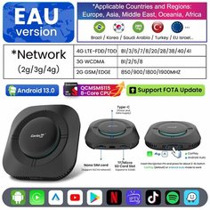 Carlinkit Tbox S2 Беспроводной Android Auto Carplay Car Partner Robot Светодиодные автомобильные аксессуары Android 13 TV Box SM6115 FOTA Extend 512G, EM Version, 4G 64G