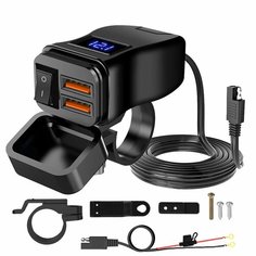 Быстрое зарядное устройство для мотоцикла с двумя USB-портами и выключателем, Черный нет