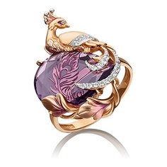 Кольцо PLATINA, красное золото, 585 проба, аметист, топаз, размер 16