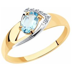 Кольцо Diamant, красное золото, 585 проба, топаз, фианит, размер 18.5
