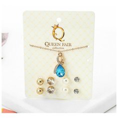 Комплект бижутерии Queen Fair, пластик, стекло, размер колье/цепочки 45 см, голубой