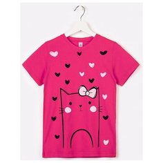 Футболка Happyfox Для девочек, размер 110, малиновый