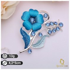 Брошь Queen Fair, стразы, эмаль, пластик, голубой