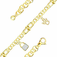 Браслет Diamant online, серебро, 925 проба, оникс, фианит, длина 18 см., черный