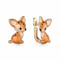 Серьги Dewi, серебро, 925 проба, золочение, эмаль, размер 13 мм, , коричневый