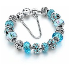 Браслет-цепочка, кристаллы Swarovski, Swarovski Zirconia, горный хрусталь, кристалл, циркон, хрусталь, размер 20 см, голубой Нет бренда