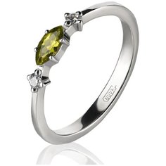 Кольцо BRAU, серебро, 925 проба, родирование, хризолит, фианит, размер 16, зелeный