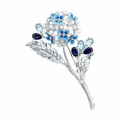 Брошь Diamant online, серебро, 925 проба, родирование, сапфир синтетический, топаз, эмаль, размер 3.4 см., , синий, мультиколор