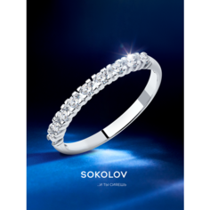 Кольцо SOKOLOV, серебро, 925 проба, родирование, фианит, размер 20.5, бесцветный