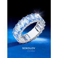 Кольцо SOKOLOV, серебро, 925 проба, родирование, фианит, размер 18, голубой