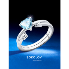 Кольцо SOKOLOV, серебро, 925 проба, родирование, фианит, размер 17, голубой