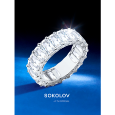 Кольцо SOKOLOV, серебро, 925 проба, родирование, фианит, размер 20, бесцветный