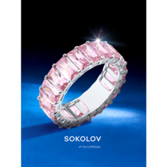 Кольцо SOKOLOV, серебро, 925 проба, родирование, фианит, размер 19, розовый