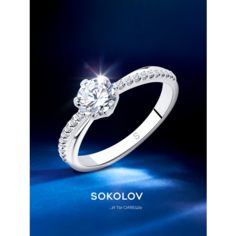 Кольцо SOKOLOV, серебро, 925 проба, родирование, фианит, размер 17