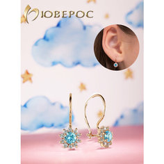 Серьги двусторонние Юверос, красное золото, 585 проба, фианит, размер 5 мм, длина 1.5 см, , красный/голубой