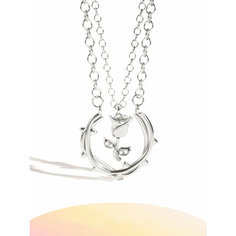 Колье Caroline Jewelry, эмаль, кристалл, длина 46 см, серебряный