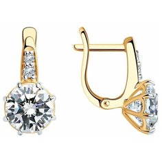 Серьги SOKOLOV, серебро, 925 проба, золочение, фианит, длина 1.5 см