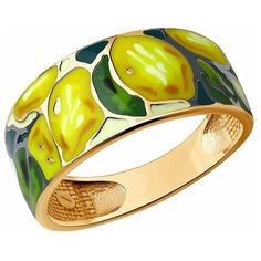 Кольцо SOKOLOV, серебро, 925 проба, золочение, эмаль, размер 16.5